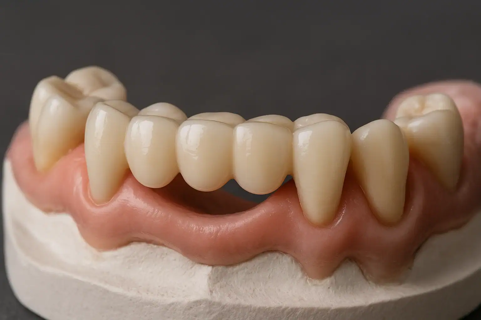 Alt çenenin alçı modeli üzerine oturtulmuş çok üyeli seramik köprü